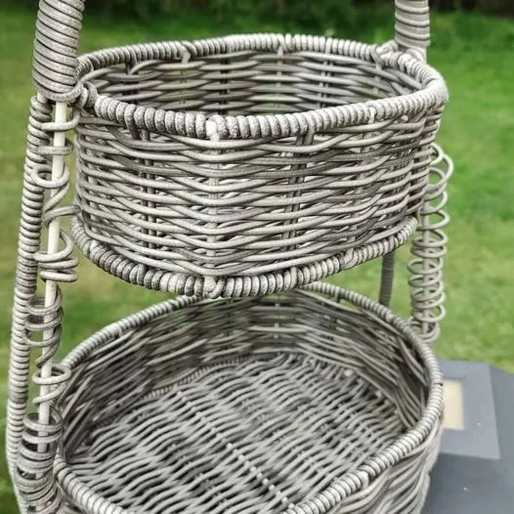 Two-Tier Gray Wicker Basket with Handle